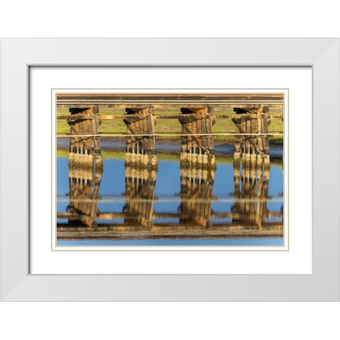 Railroad Bridge Reflection White Modern Wood Framed Art Print with Double Matting by Peterson, Lee