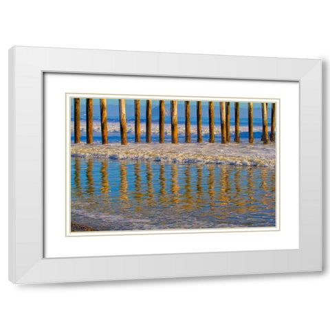 Pier Reflections I White Modern Wood Framed Art Print with Double Matting by Peterson, Lee