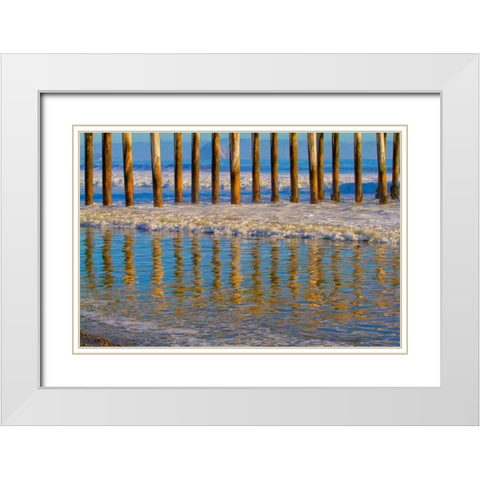Pier Reflections I White Modern Wood Framed Art Print with Double Matting by Peterson, Lee