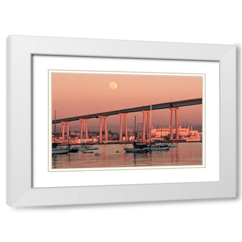 Moon and Bridge White Modern Wood Framed Art Print with Double Matting by Peterson, Lee
