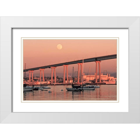 Moon and Bridge White Modern Wood Framed Art Print with Double Matting by Peterson, Lee