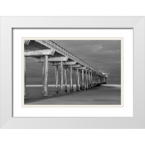 Scripps Pier BW I White Modern Wood Framed Art Print with Double Matting by Peterson, Lee