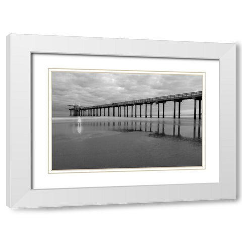 Scripps Pier BW II White Modern Wood Framed Art Print with Double Matting by Peterson, Lee