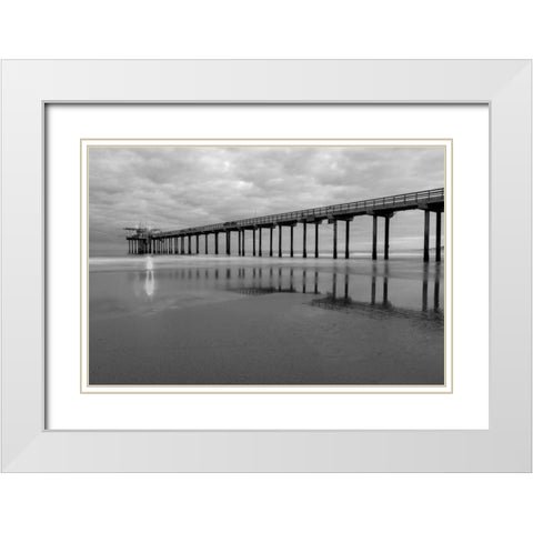 Scripps Pier BW II White Modern Wood Framed Art Print with Double Matting by Peterson, Lee