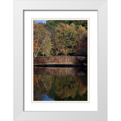Bridge in Fall I White Modern Wood Framed Art Print with Double Matting by Putman, Tammy