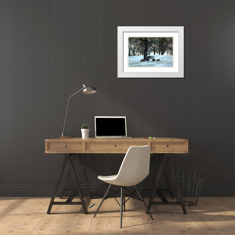 Bench III White Modern Wood Framed Art Print with Double Matting by Putman, Tammy