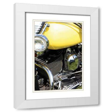 Yellow Motorcycle White Modern Wood Framed Art Print with Double Matting by Putman, Tammy