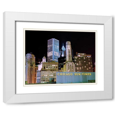 Chicago at Night I White Modern Wood Framed Art Print with Double Matting by Stefko, Bob