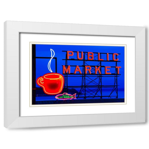 Public Market Sign I White Modern Wood Framed Art Print with Double Matting by Stefko, Bob