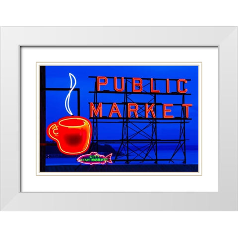 Public Market Sign I White Modern Wood Framed Art Print with Double Matting by Stefko, Bob