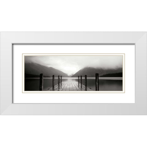 Serene Dock BW I White Modern Wood Framed Art Print with Double Matting by Stefko, Bob