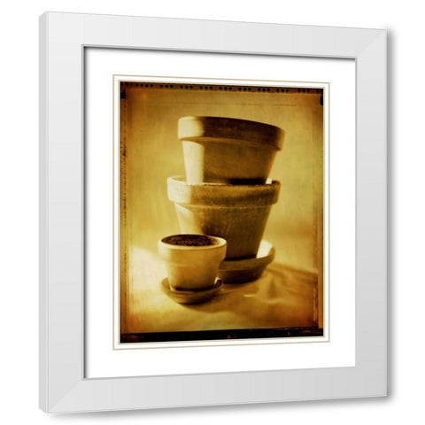 Terracotta Pots II White Modern Wood Framed Art Print with Double Matting by Stefko, Bob