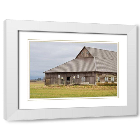 Grey Flower Barn White Modern Wood Framed Art Print with Double Matting by Styber, Dana
