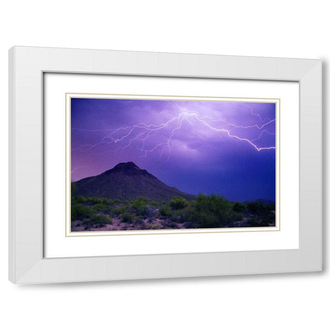Mountain Lightning White Modern Wood Framed Art Print with Double Matting by Taylor, Douglas