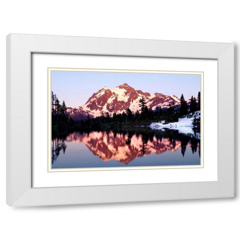 Mt. Shuksan Sunset White Modern Wood Framed Art Print with Double Matting by Taylor, Douglas