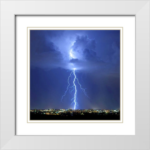 Blue Lightning Sq White Modern Wood Framed Art Print with Double Matting by Taylor, Douglas