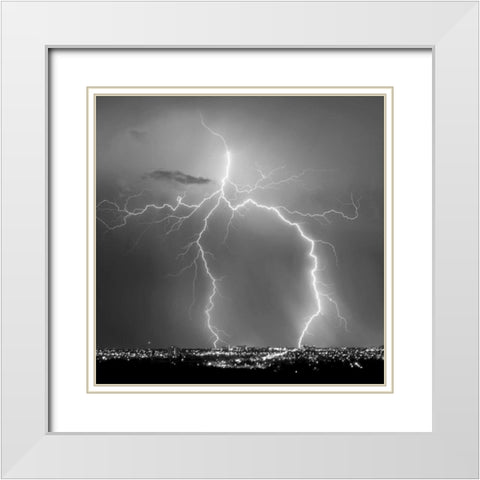 Urban Lightning I BW White Modern Wood Framed Art Print with Double Matting by Taylor, Douglas