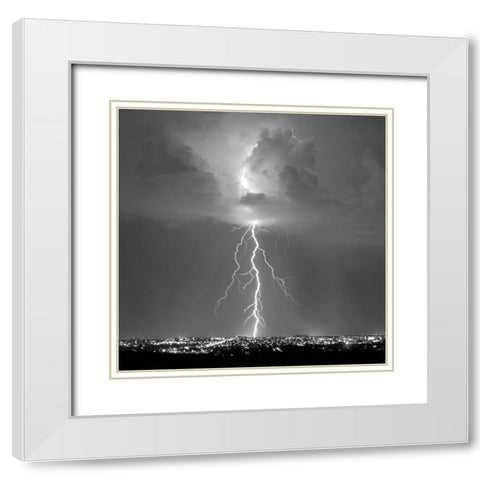 Blue Lightning Sq BW White Modern Wood Framed Art Print with Double Matting by Taylor, Douglas