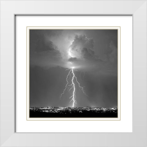 Blue Lightning Sq BW White Modern Wood Framed Art Print with Double Matting by Taylor, Douglas