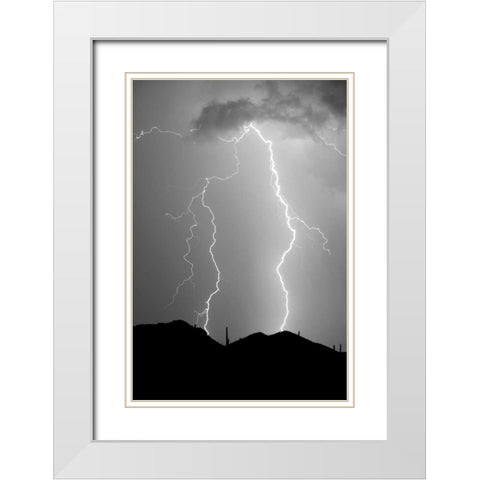 Summer Lightning BW White Modern Wood Framed Art Print with Double Matting by Taylor, Douglas