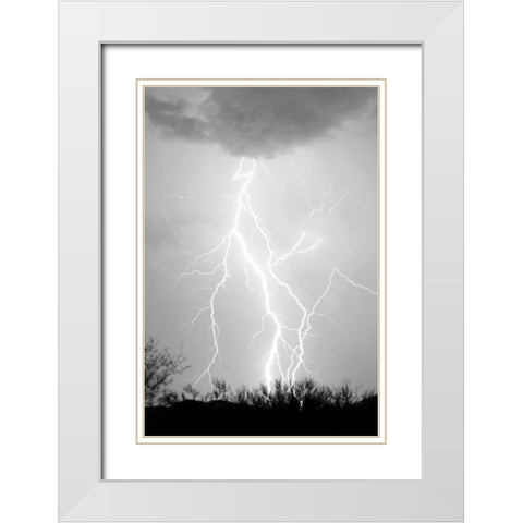 Dancing Lightning BW White Modern Wood Framed Art Print with Double Matting by Taylor, Douglas