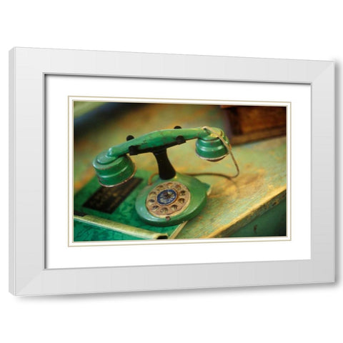 Vintage Phone I White Modern Wood Framed Art Print with Double Matting by Clayton-Thompson, Philip
