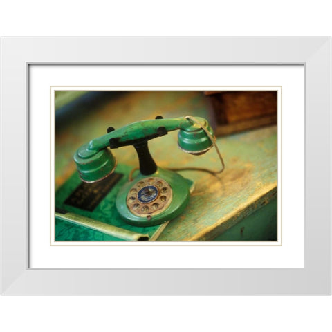 Vintage Phone I White Modern Wood Framed Art Print with Double Matting by Clayton-Thompson, Philip