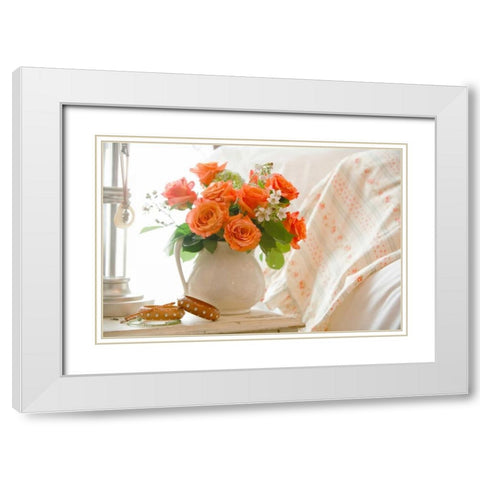 Orange Roses I White Modern Wood Framed Art Print with Double Matting by Clayton-Thompson, Philip