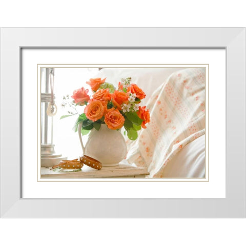 Orange Roses I White Modern Wood Framed Art Print with Double Matting by Clayton-Thompson, Philip