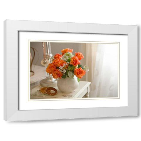 Orange Roses II White Modern Wood Framed Art Print with Double Matting by Clayton-Thompson, Philip