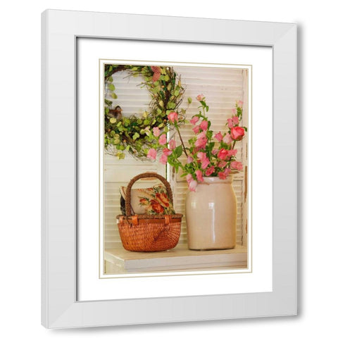 Pink Roses I White Modern Wood Framed Art Print with Double Matting by Clayton-Thompson, Philip