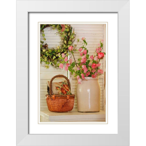 Pink Roses I White Modern Wood Framed Art Print with Double Matting by Clayton-Thompson, Philip