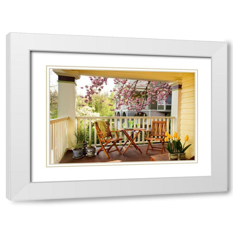Dining on the Porch I White Modern Wood Framed Art Print with Double Matting by Clayton-Thompson, Philip