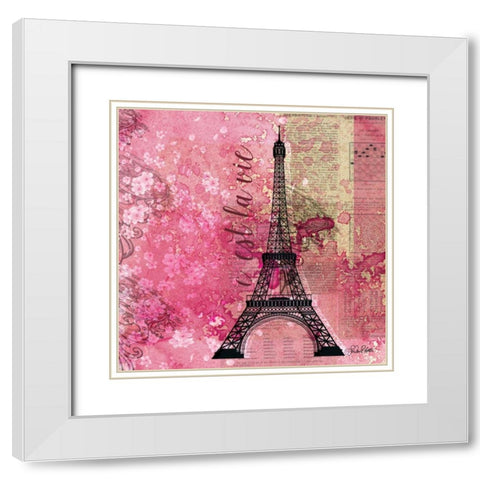 Pink Paris White Modern Wood Framed Art Print with Double Matting by Roberto, LuAnn