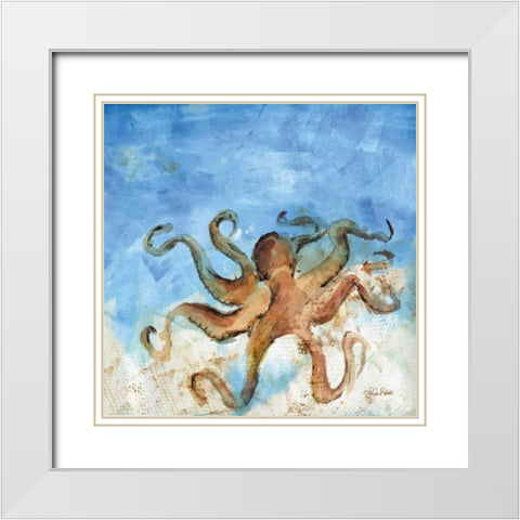 Ocean Octopus White Modern Wood Framed Art Print with Double Matting by Roberto, LuAnn