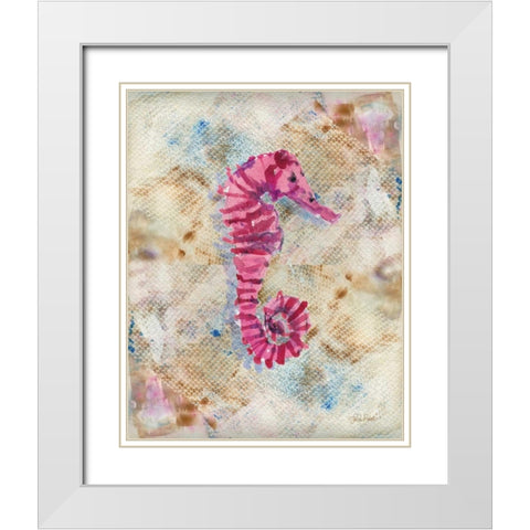 Pink Seahorse White Modern Wood Framed Art Print with Double Matting by Roberto, LuAnn