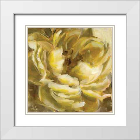 Yellow Peony White Modern Wood Framed Art Print with Double Matting by Salness, Annie