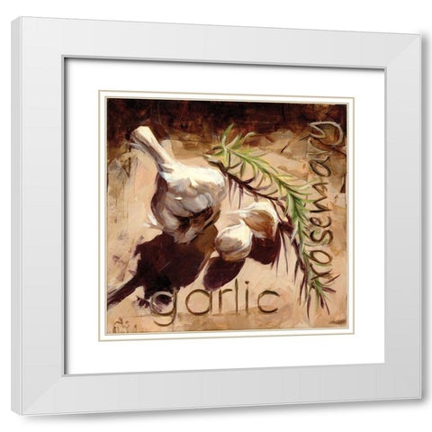 Garlic and Rosemary White Modern Wood Framed Art Print with Double Matting by Salness, Annie