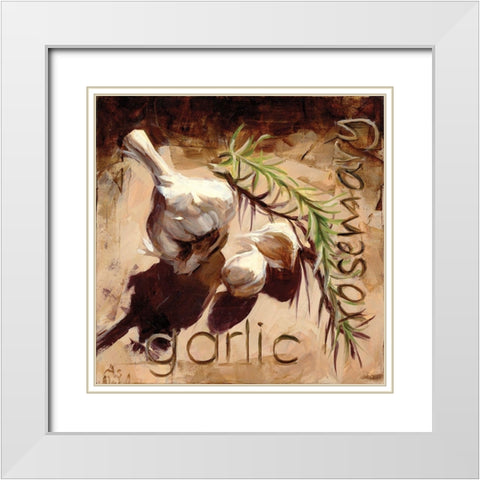Garlic and Rosemary White Modern Wood Framed Art Print with Double Matting by Salness, Annie
