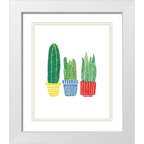 Cactus I White Modern Wood Framed Art Print with Double Matting by Serna, Isabel