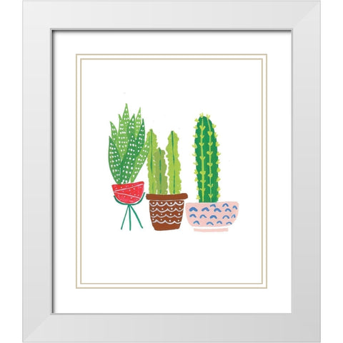 Cactus III White Modern Wood Framed Art Print with Double Matting by Serna, Isabel