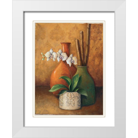 Modern Orchid II White Modern Wood Framed Art Print with Double Matting by 3 Bamboo Studio