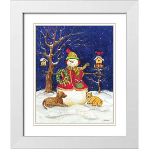 Snowman and Friends White Modern Wood Framed Art Print with Double Matting by Williams, Todd