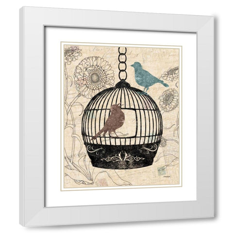 Birds and Blooms I White Modern Wood Framed Art Print with Double Matting by Williams, Todd