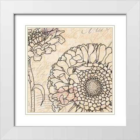 Vintage Dahlias I White Modern Wood Framed Art Print with Double Matting by Williams, Todd