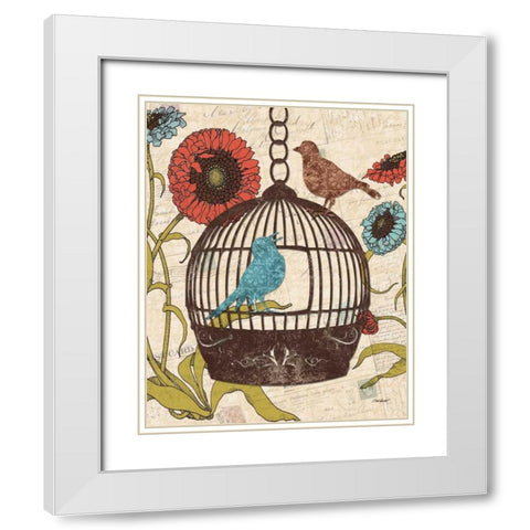 Birds and Blooms III White Modern Wood Framed Art Print with Double Matting by Williams, Todd