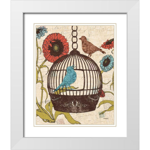 Birds and Blooms III White Modern Wood Framed Art Print with Double Matting by Williams, Todd