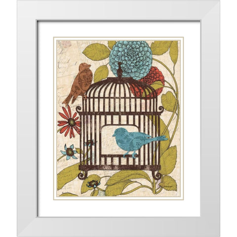 Birds and Blooms IV White Modern Wood Framed Art Print with Double Matting by Williams, Todd