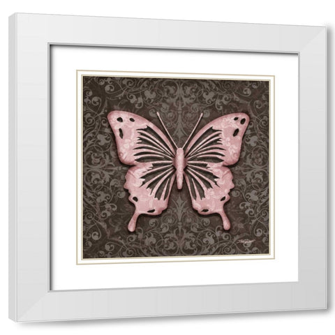 Pink Butterfly III White Modern Wood Framed Art Print with Double Matting by Williams, Todd