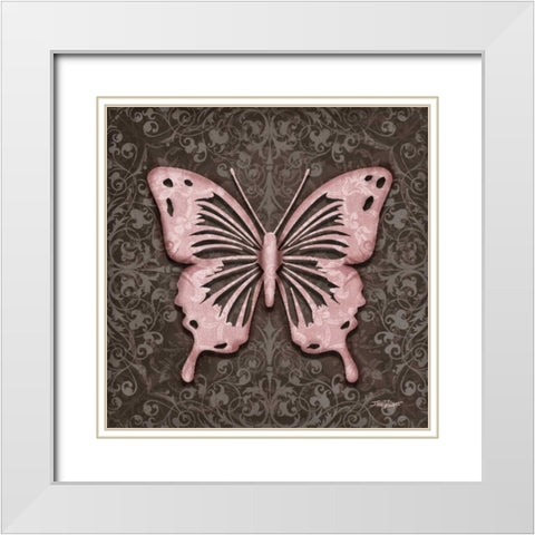 Pink Butterfly III White Modern Wood Framed Art Print with Double Matting by Williams, Todd